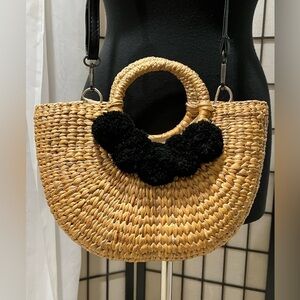 Sea & Grass CAMRYN POM-POM SEAGRASS TOP HANDEL Woven Tote Bag: